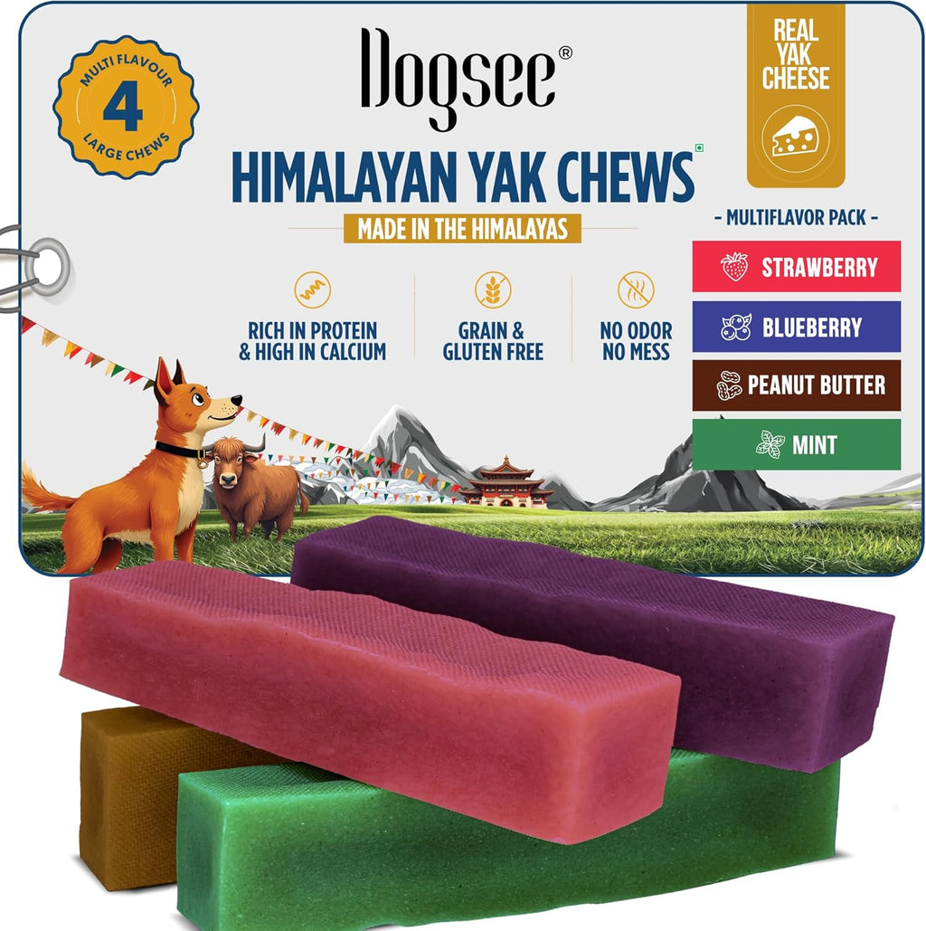 Dogsee Multiflavor Yak Chews(Strawberry Blueberry Peanut Butter & Mint)
