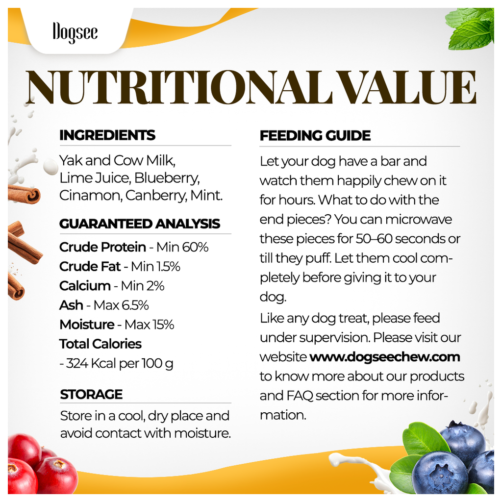 Dogsee Multiflavor Yak Chews(Blueberry Cranberry Cinnamon & Mint)